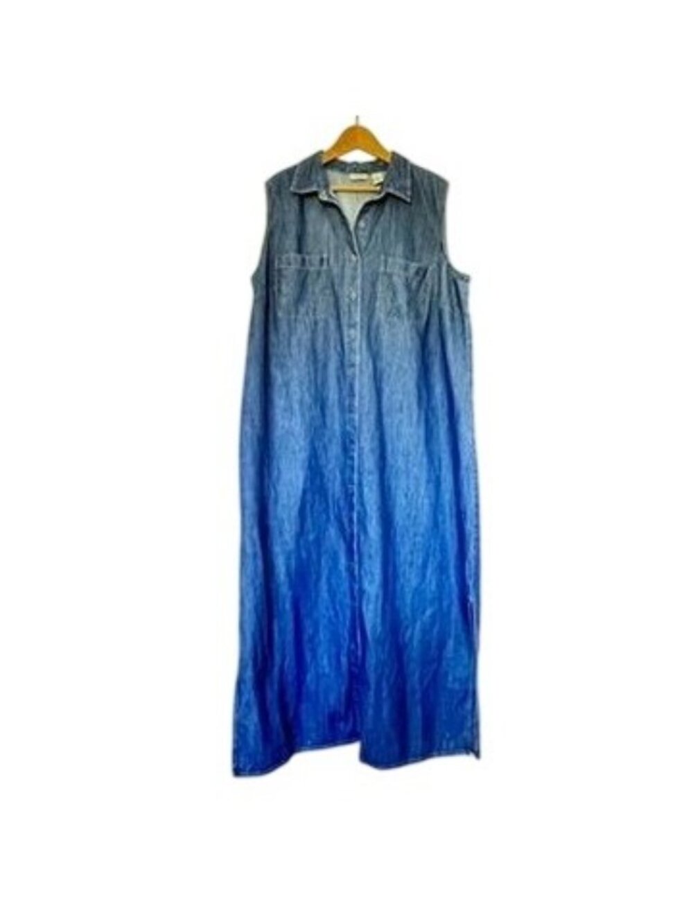 Crossroads Women Sz 22 Denim Jumper Dress Maxi Button Up Country Prairie Modest - Picture 2 of 12